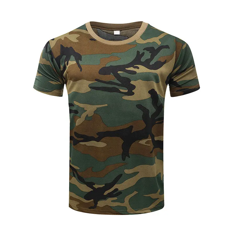 Summer Personality Muscular Male T-shirt Camouflage Print O-neck Fashion Quick Dry  Tactical Top Jojo Bizarre Adventure