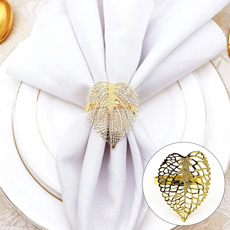 Gold Fall Leaves Napkin Rings Set for Party Table Decor