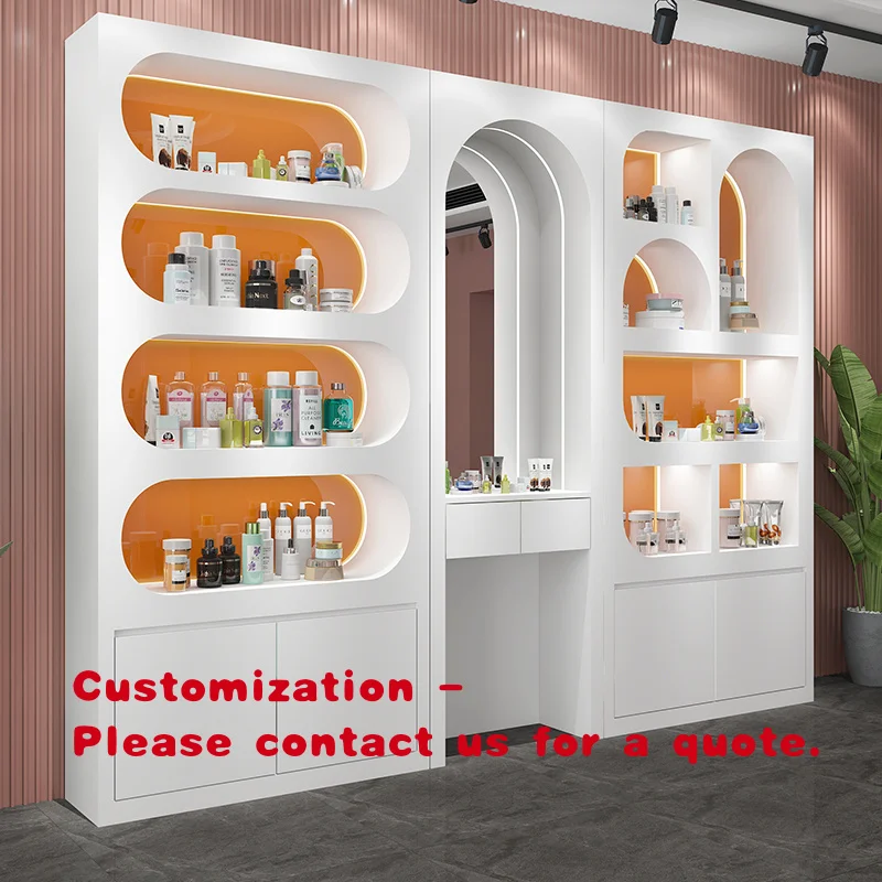 custom.New Painted Wood Cosmetic Display Cabinet Beauty Salon Modern Simple Skincare Display