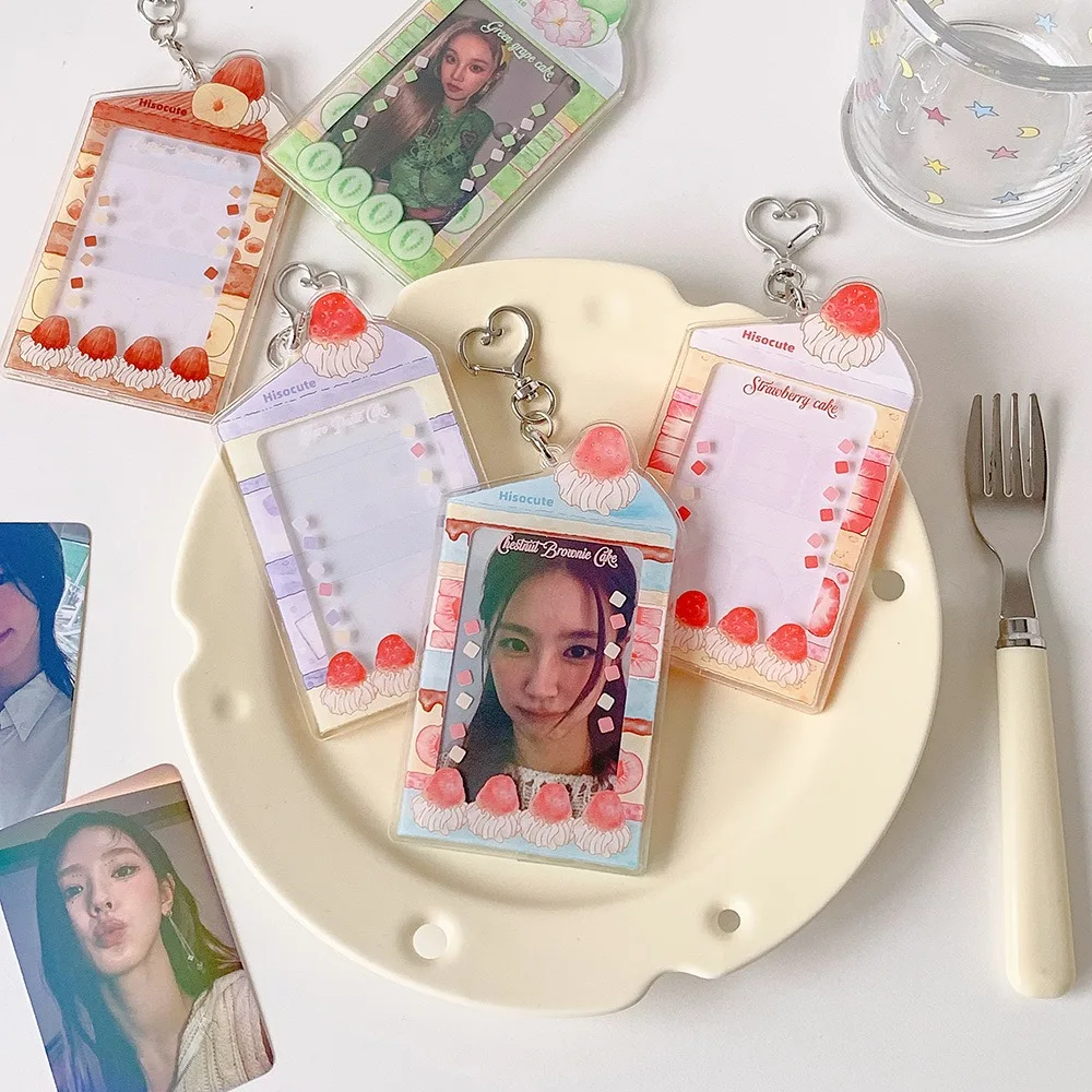 Kpop Idol Photocard Holder Keychain Acrylic Clear Card Sleeve Cover Kawaii Cake Dessert Shape Bag Pendant Korean Stationery