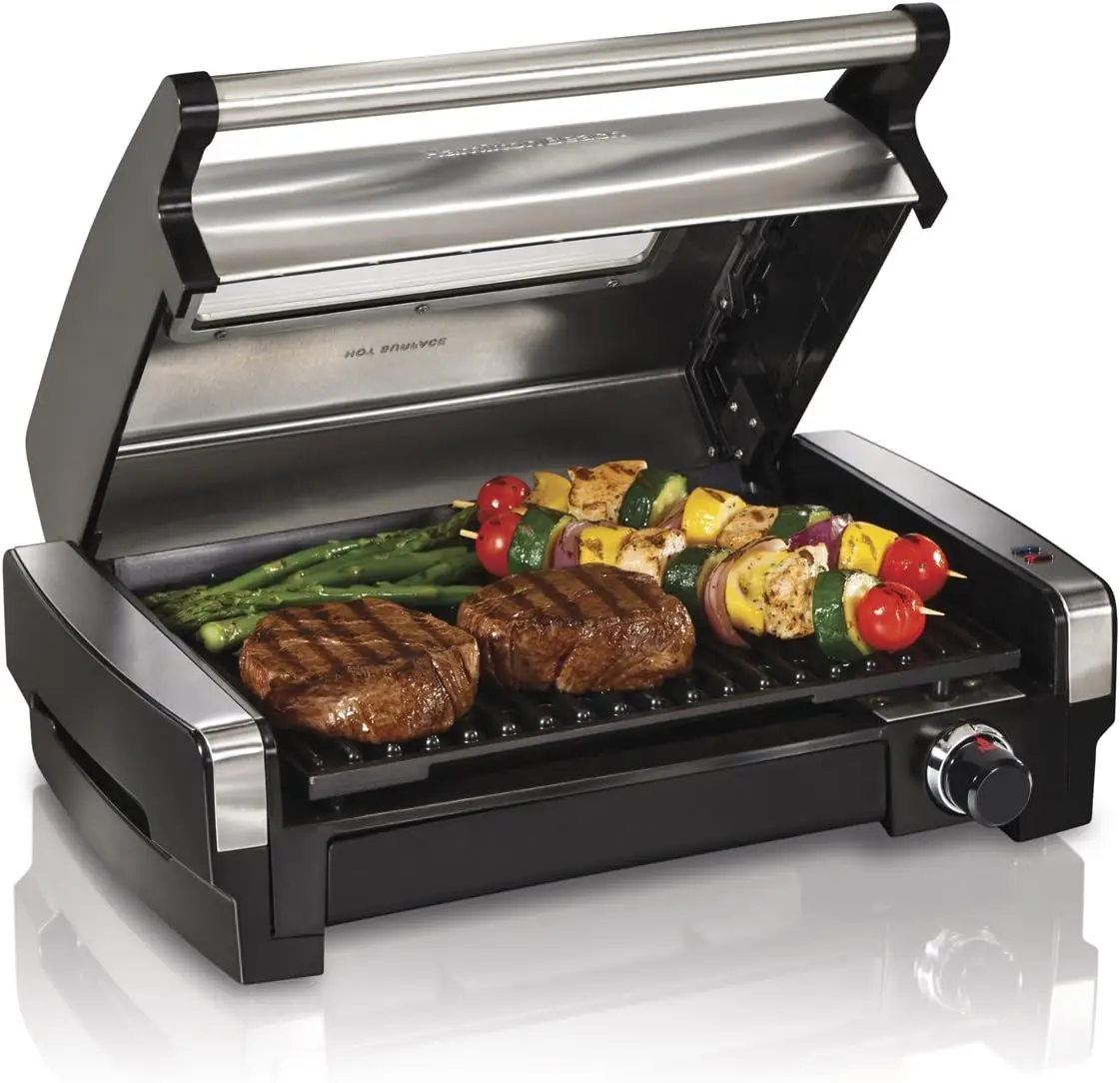 

Electric Indoor Searing Grill with Viewing Window & Adjustable Temperature Control to 450F, 118 sq. , Removable Nonstick Grate