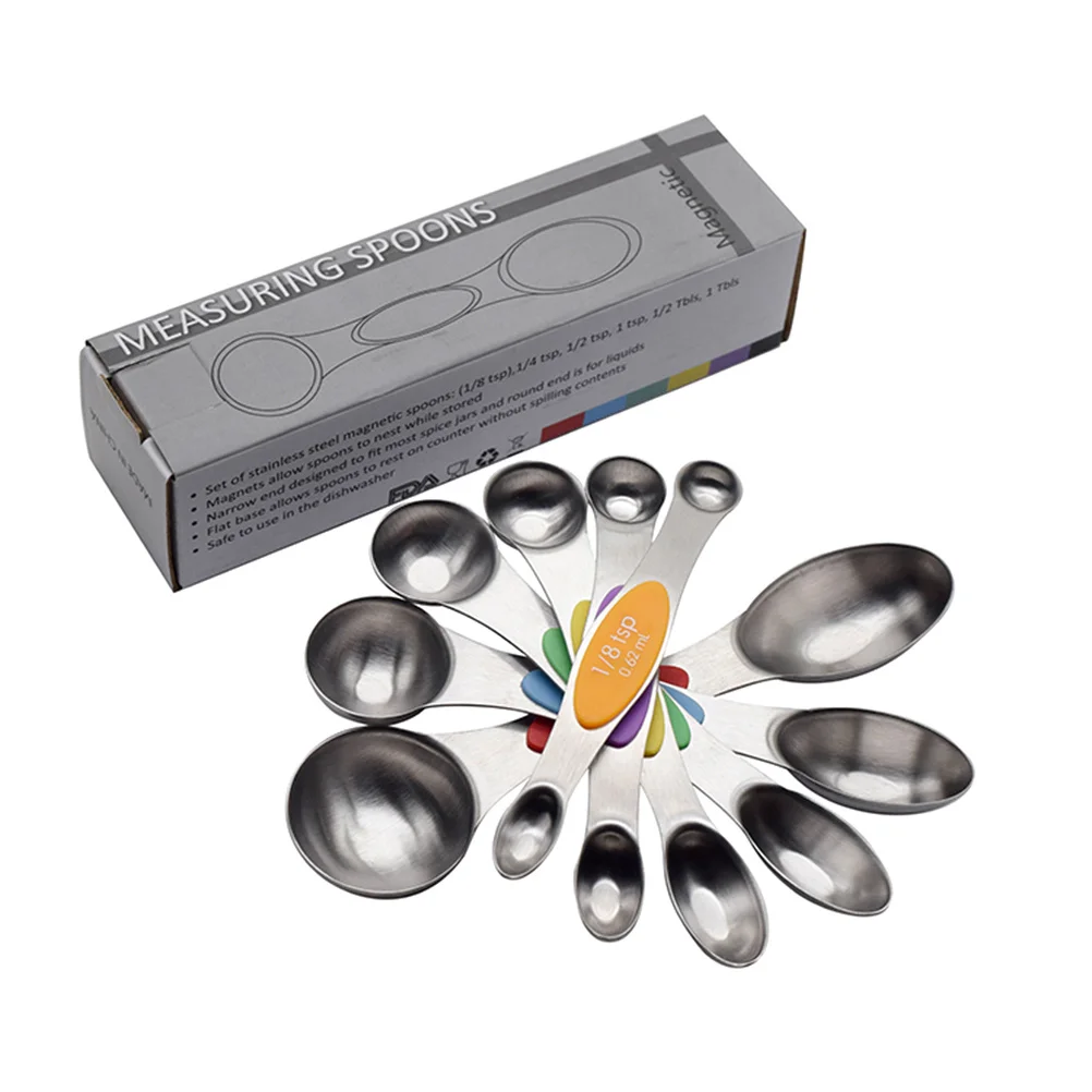 

6Pcs Stainless Steel Magnetic Measuring Spoon Set Space Saving Nesting Design for Cooking Baking Supplements Dry Liquid