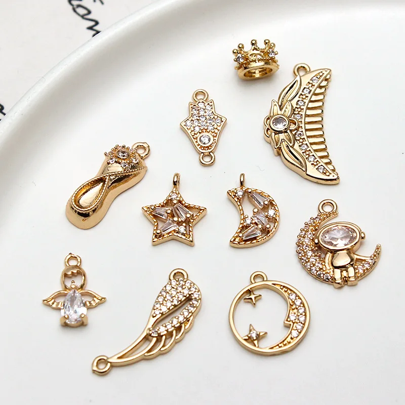 1pcs Copper Inlaid Zircon Starry Sky Moon Star Angel Jewelry Accessories Pendant Diy Bracelet Earrings Necklace Material Charms