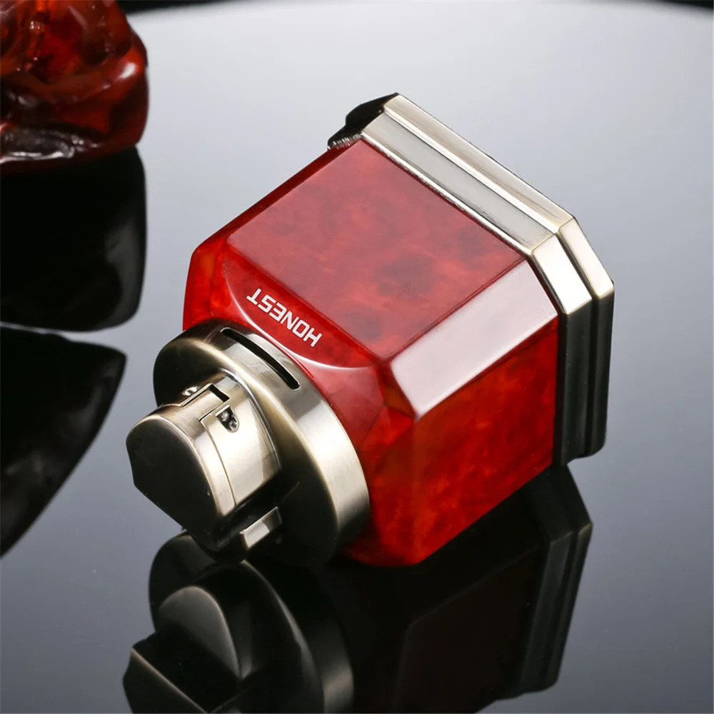 2023Red Flame Gas Lighter Metal 4 Straight Gas Turbine Powerful Jet Lighter Windproof Open Flame Lighter Gift Cigar Accessories