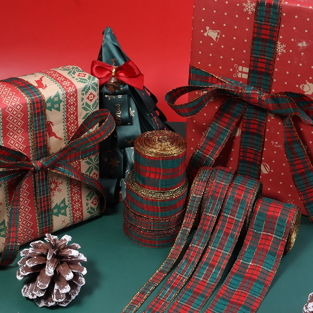 5-10 yards/lot Polyester Vintage Plaid Bänder Weihnachten Rot Grün Plaid Bänder Für DIY Party Weihnachten Geschenke Verpackung zubehör – Detail 2
