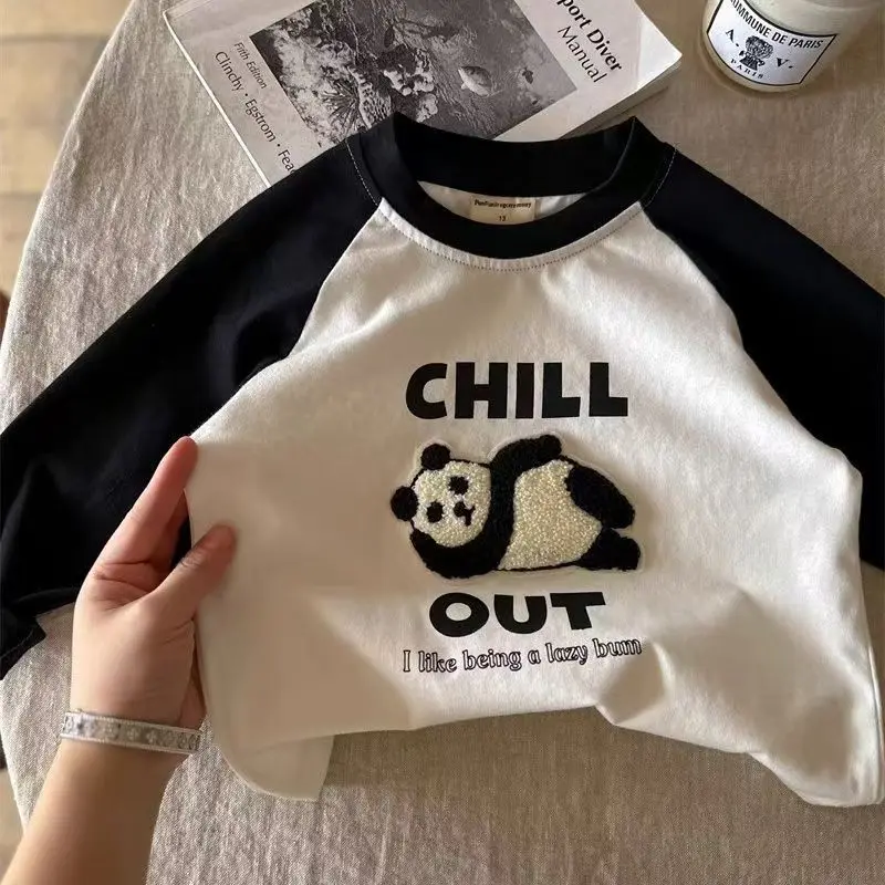 Long Sleeve Tees For Boys And Girls Cartoon Printing Round Neck Base Shirt Toddler Simple New Thin Cotton Soft Crewneck T-Shirt