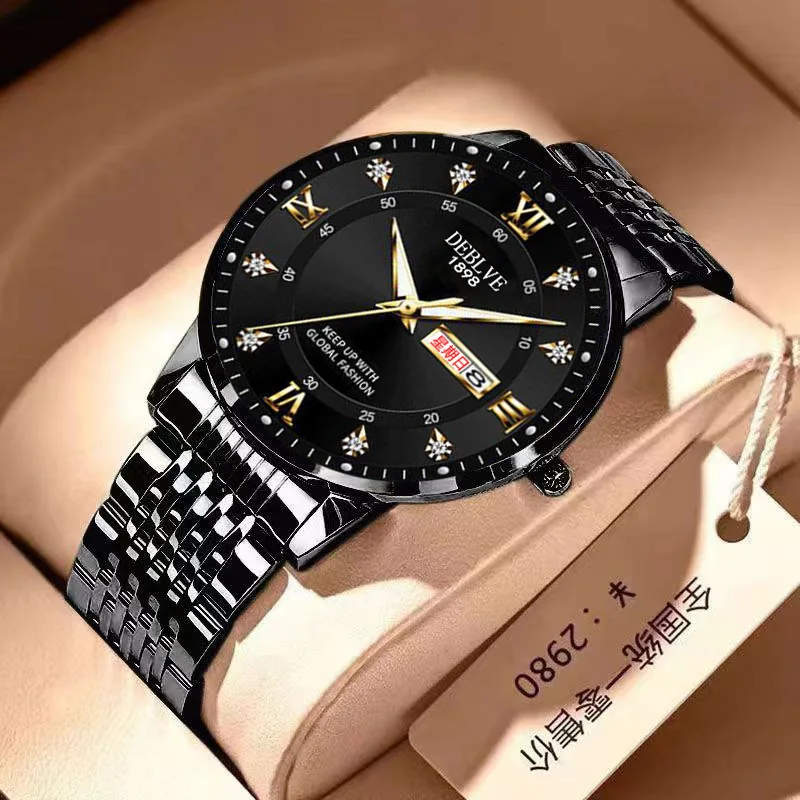 Men's Solid Strap Business Double Calendar Watch