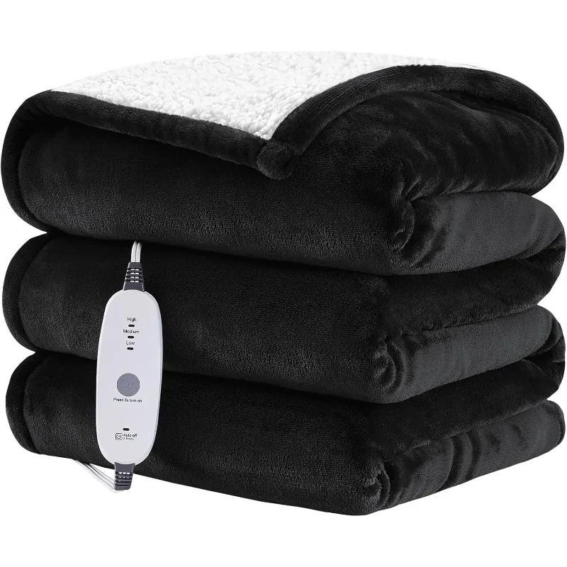 Heated Throw Blanket Flannel Electric Blanket Throw with 4 hrs Timer Auto-Off & 3 Heating Levels Sherpa Heated