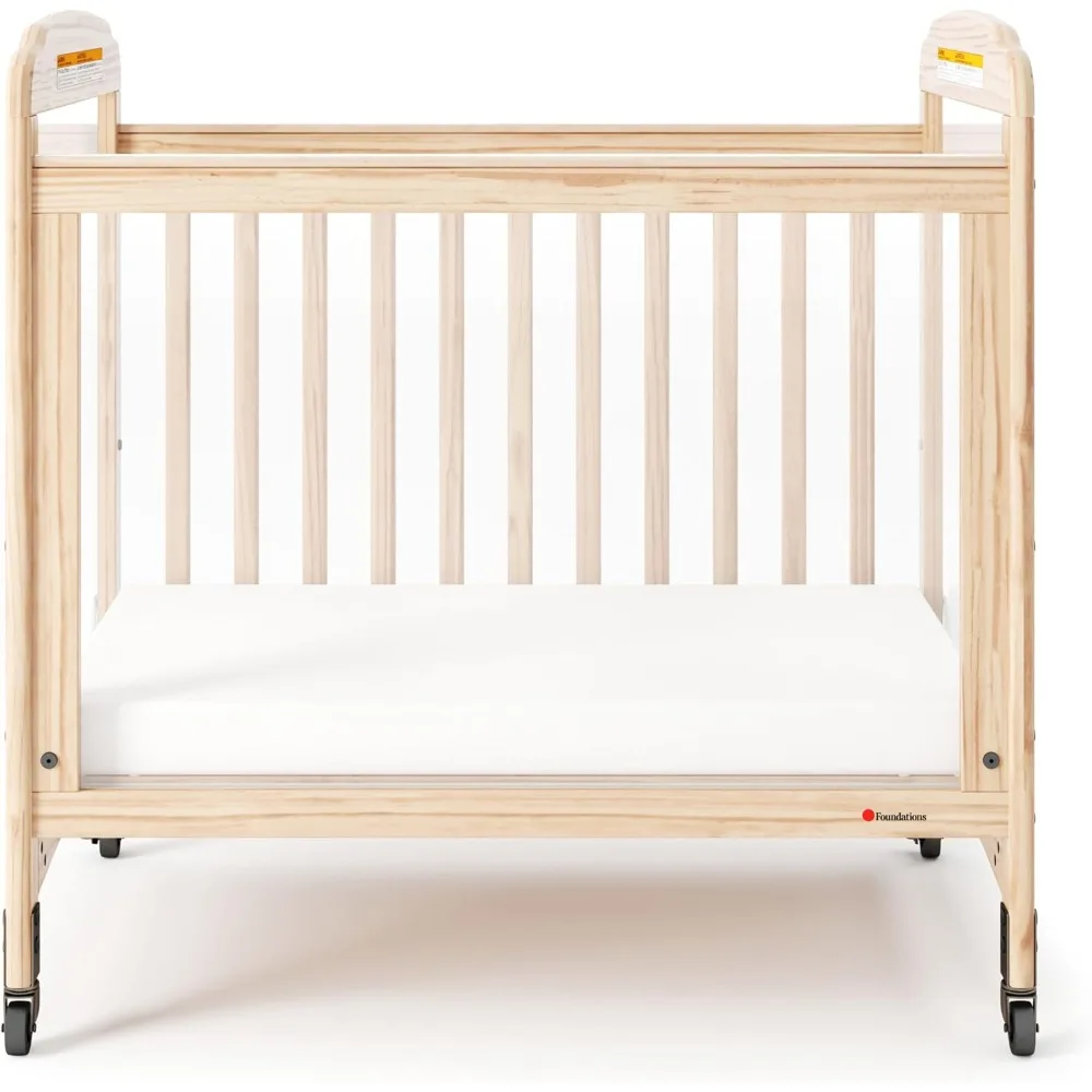 Serenity 3-Panel Clearview Compact Crib, Sisi Tetap, Kayu Alami