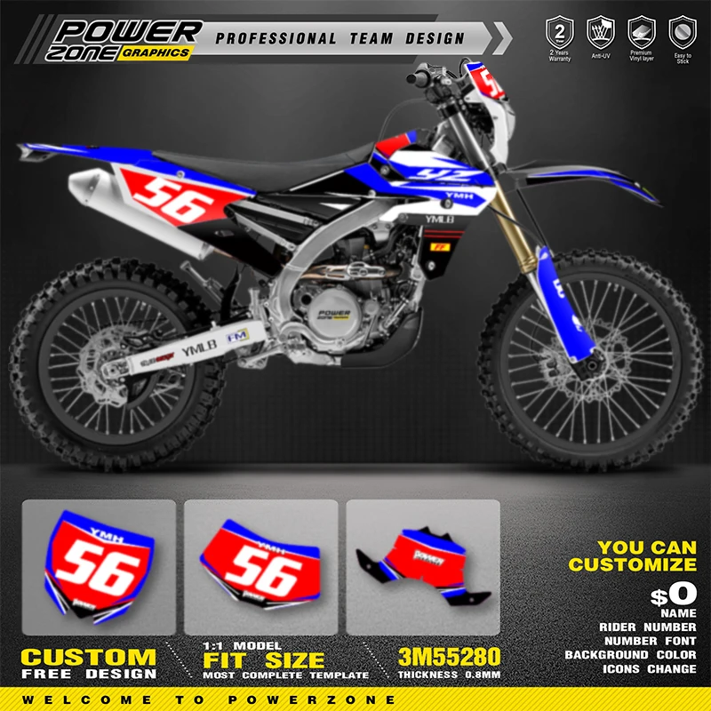 PowerZone Custom Team Graphics Backgrounds Decals Stickers Kit For YAMAHA WRF450 16-19 YZF450X 15-18 Motorcycle Decals 03