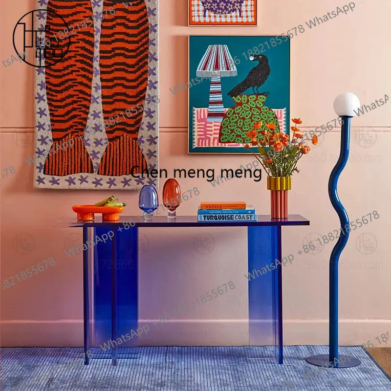 

Acrylic Blue Gradient Entryway Table Console Living Room Hallway Modern Minimalist Entryway Table