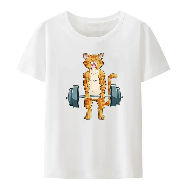 The Cat Bodybuilder with A Sports Medal Is Doing Exercises with Dumbbell Weights Modal T Shirt Funny Gym Lover Breathable Shirt