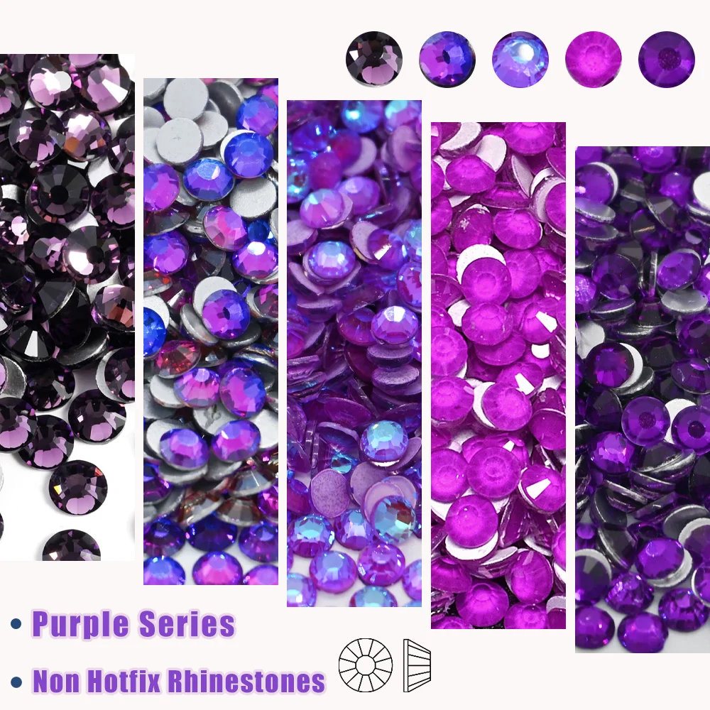 SS6-SS30 Purple Series Color Non Hotfix Rhinestones Glitter Flatback Crystals Glass Strass Gemstones For Nail Art Decoration
