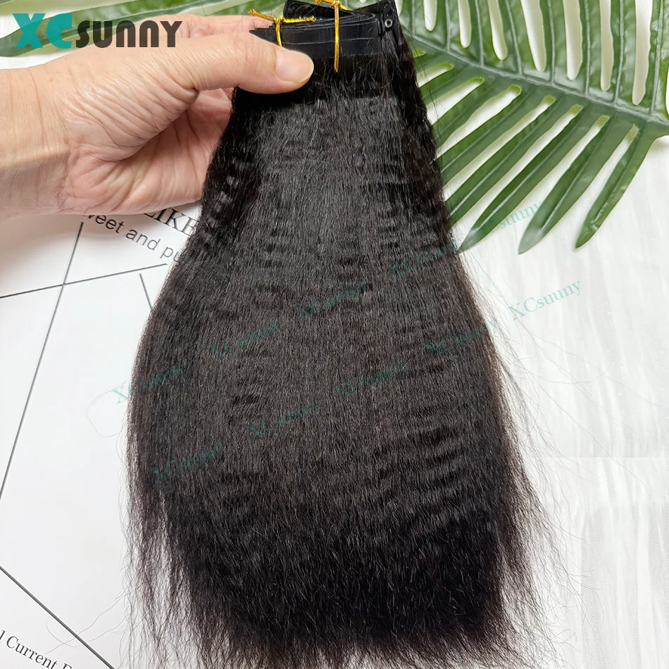 

Kinky Yaki PU Clip Ins Наращивание человеческих волос Бесшовные клипсы из человеческих волос Yaki Straight Skin Weft Clip In Для женщин 100 г-240 г