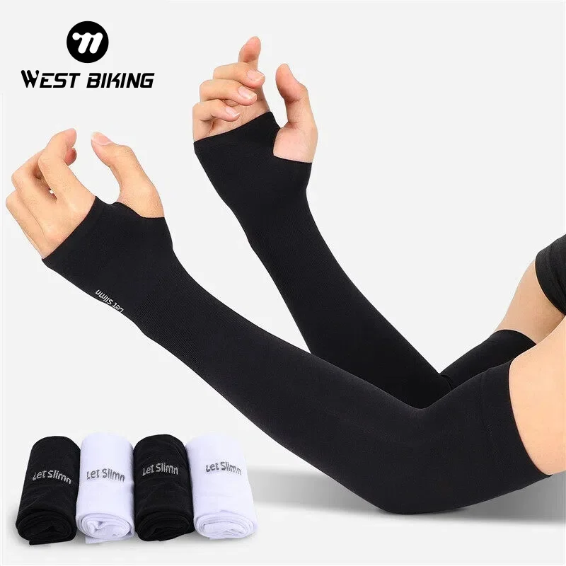 WEST BIKING High Elastic Cycling Arm Sleeves UPF50+ Ice Silk Cool Touch Sun Sleeves Anti-slip Summer Biking Fitness Sleeve Cover