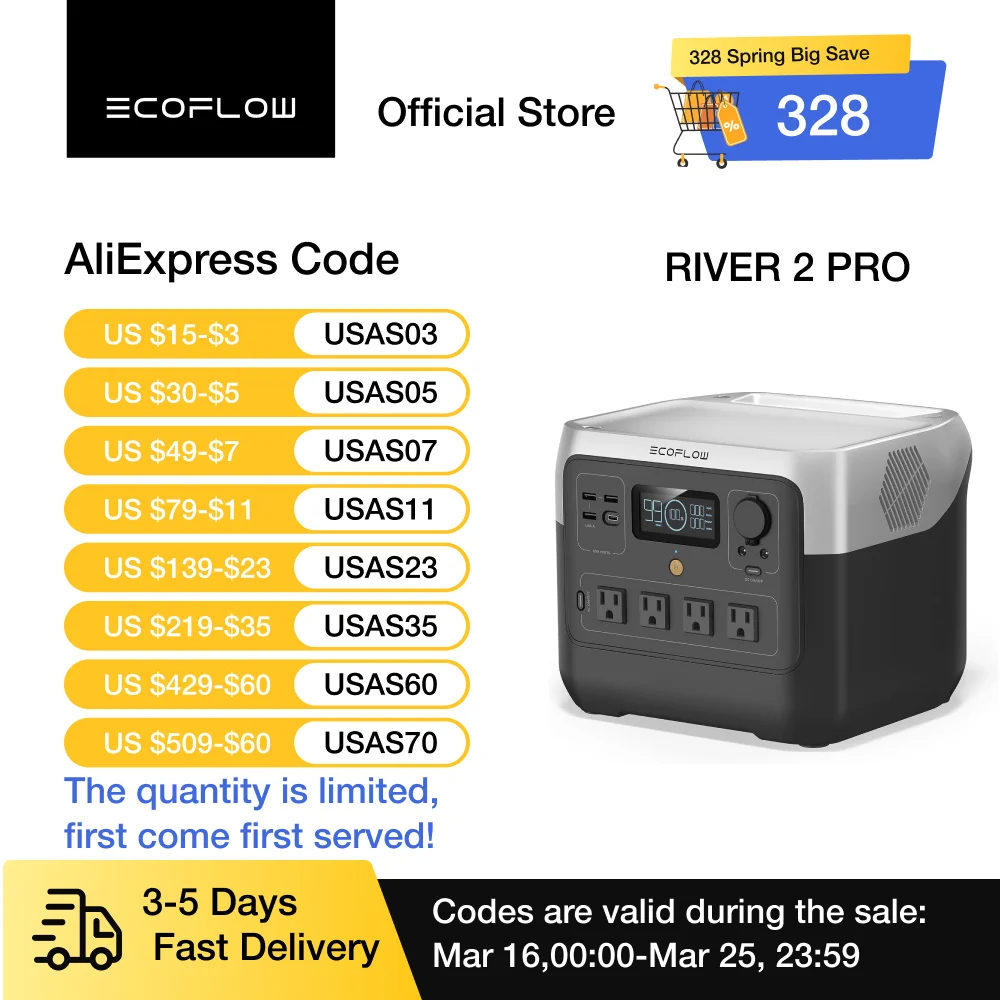 ECOFLOW Portable Power Station RIVER 2 Pro, 768Wh LiFePO4 Battery, 70 Min Fast Charging, 4X800W (X-Boost 1600W) AC Outlets