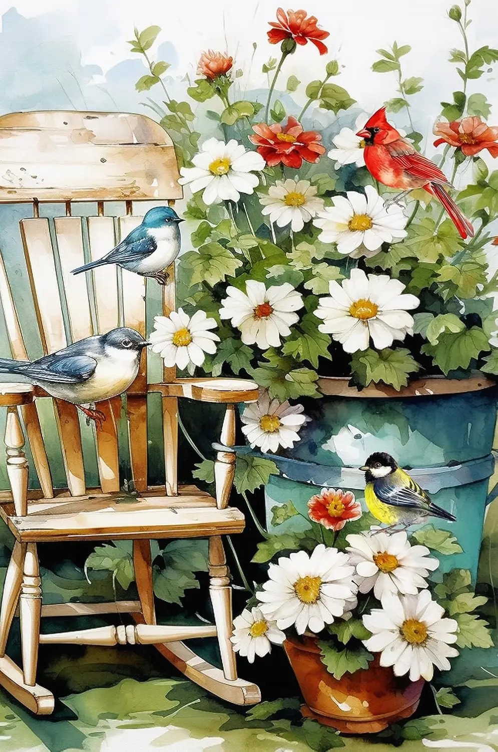 Texupday Adirondack Chair With Red White Daisy Flower Bird Decoration Spring Summer Floral Garden Flag Seasonal Holiday Outd SSL
