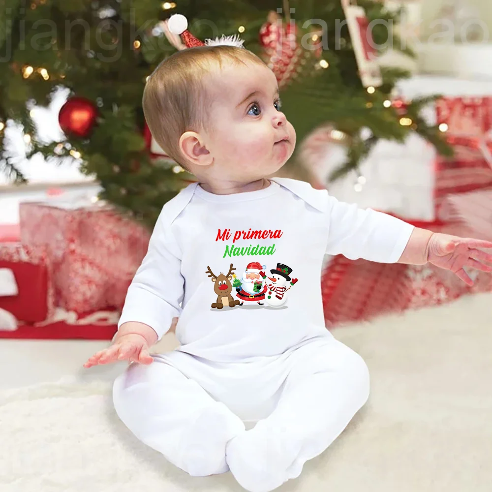 Mi Primera Navidad Printed Baby Sleepsuit Newborn Long Sleeved Bodysuit Toddler Romper Infant Xmas Baptism Outfit