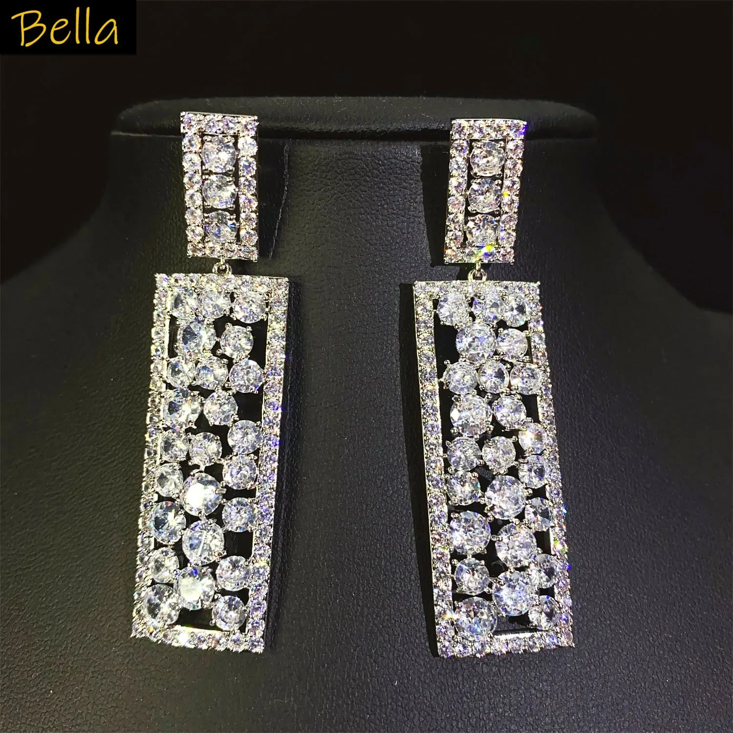 أقراط متدلية خضراء للنساء لحفلات الزفاف والسهرات والمجوهرات الفاخرة أقراط مستطيلة هندسية هدية دروبشيبينغ