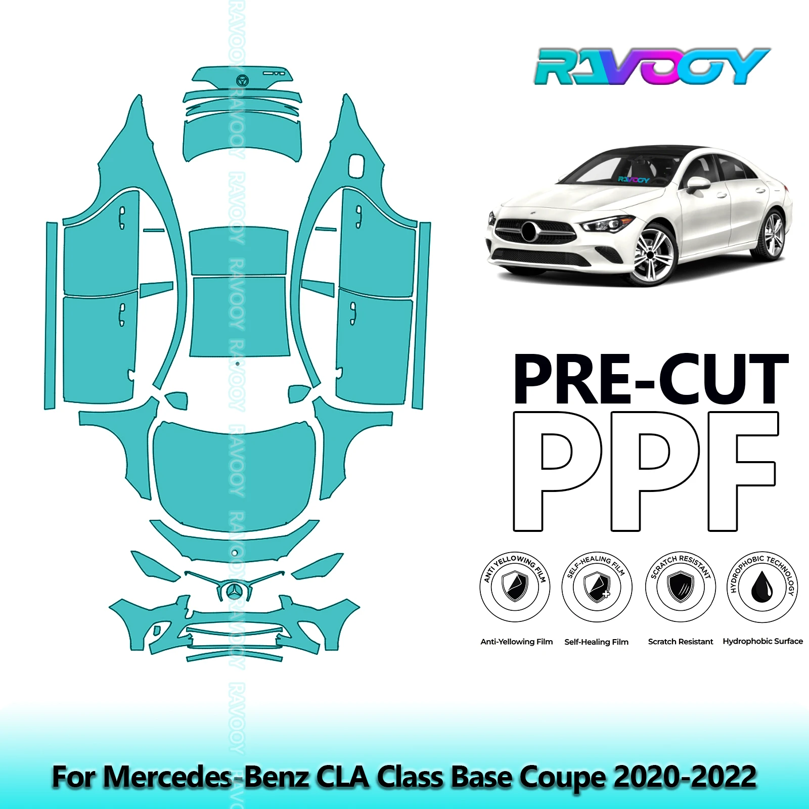 RAVOOY Custom-Fit Precut TPU PPF Full Vehicle Clear Bra Stone Guard EU UK For Mercedes-Benz CLA Class Base Coupe 2020-2022