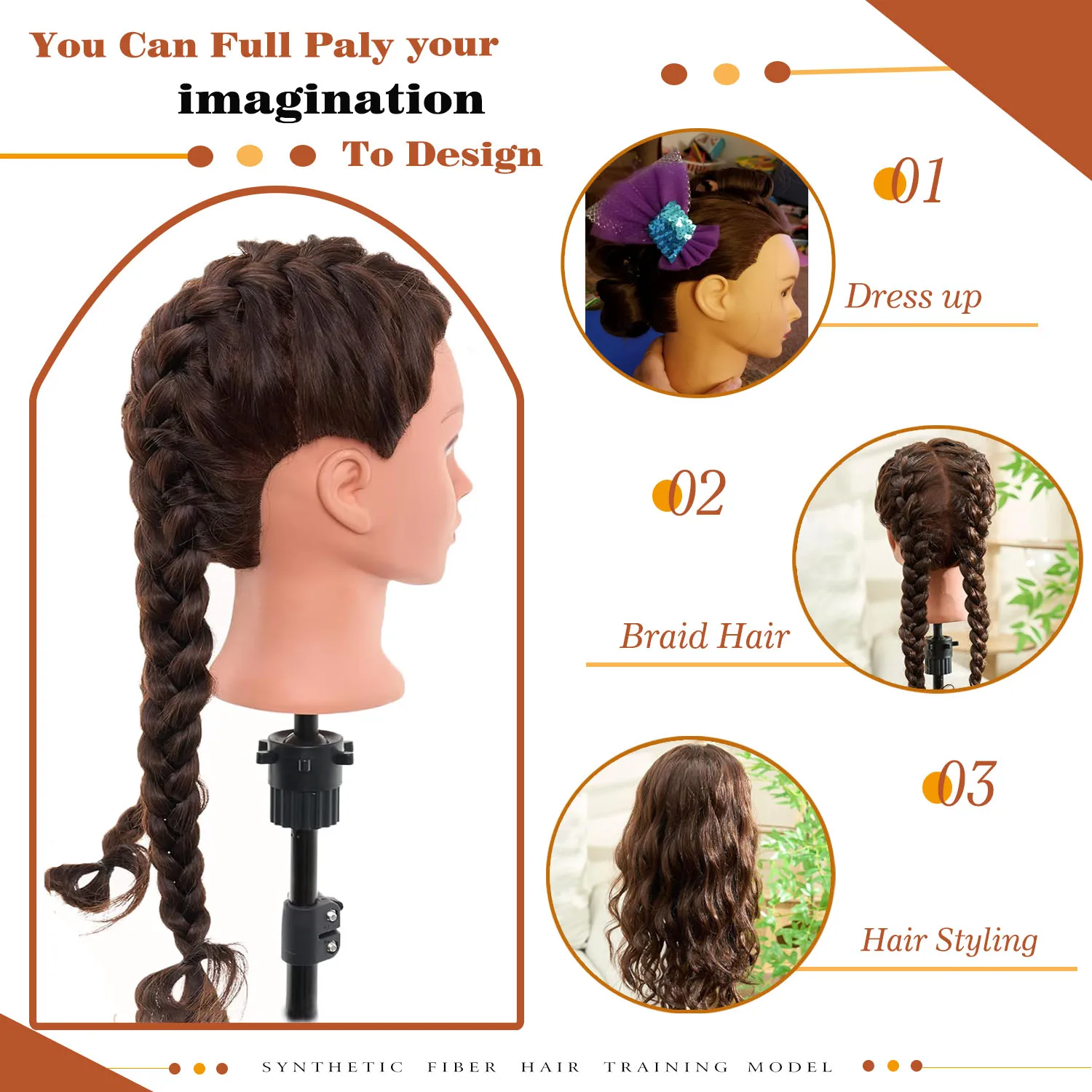 Mannequin Head Training Head For Braid Hairdressing 100% High Temperature Fiber Female Mannequin Training Doll Head