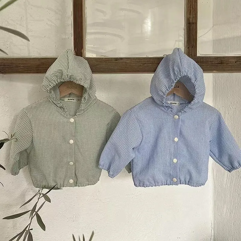 WT22066 Boys Summer Anti-Mosquito Long Sleeve Hooded Jacket Infant Protection Clothing Baby Boys Summer Outfit