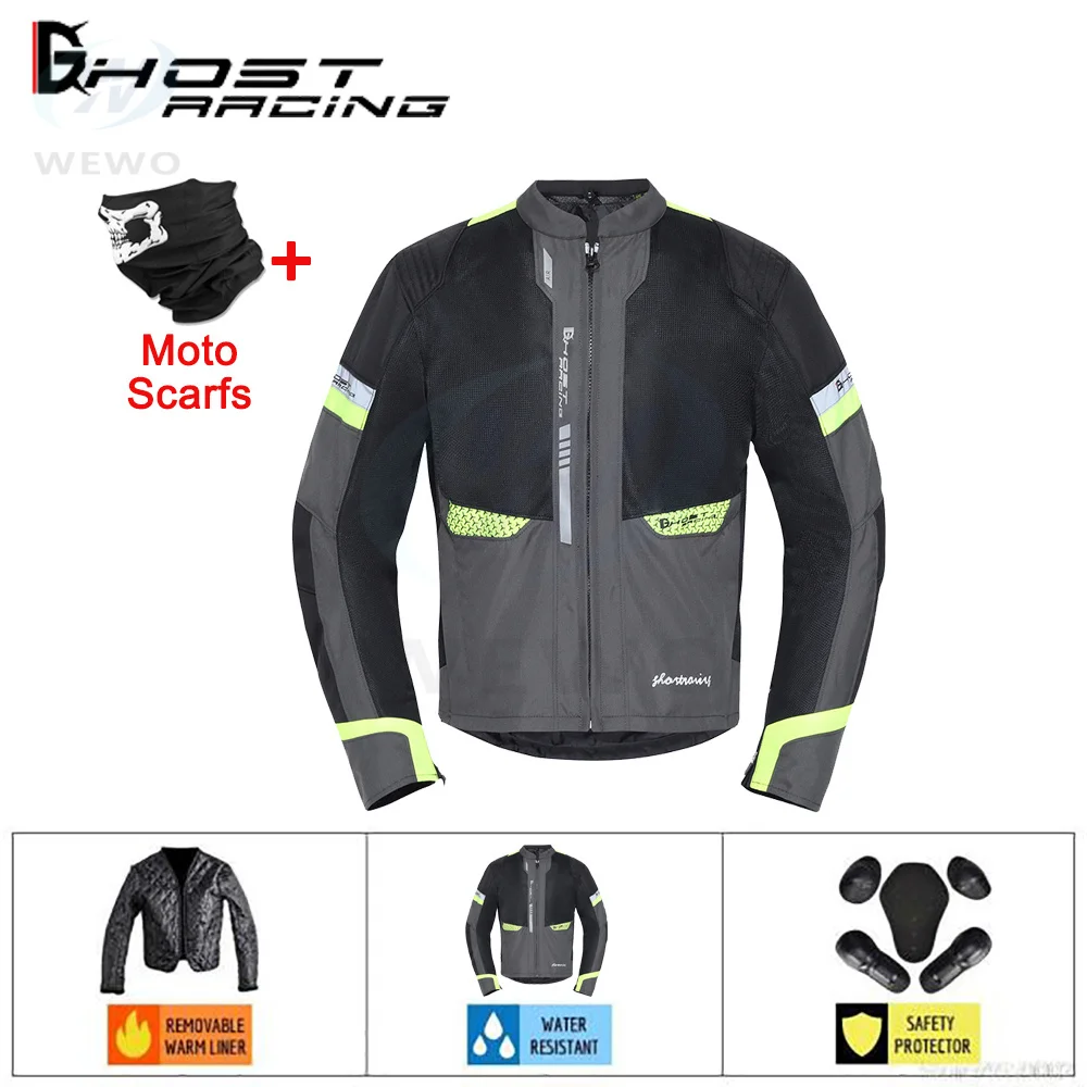 

Motorcycle Jacket Men Reflective Breathable Off-Road Racing Jackets Detachable Waterproof Lining Anti-Fall Mountain Bike Coats