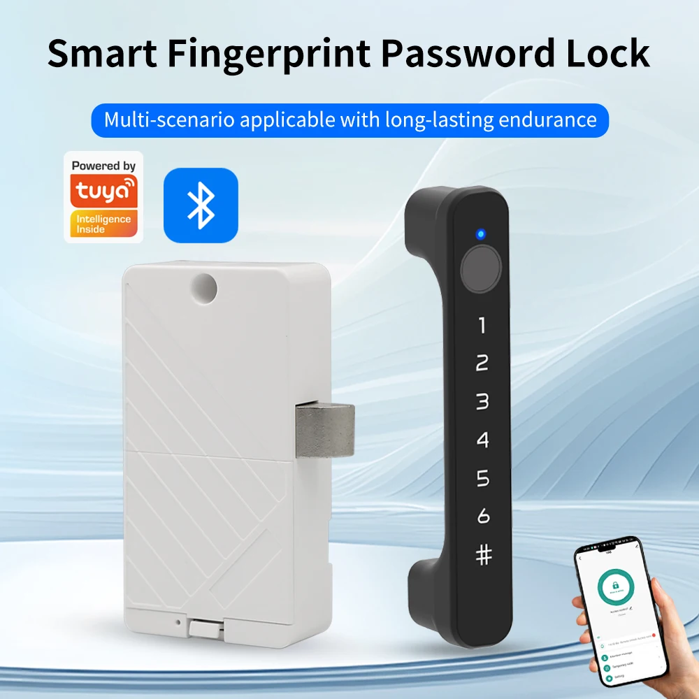 Support Tuya APP Biometrics Fingerprint Lock Wireless Smart Handle Cabinet Lock Password Door Lock System Electric Drawer Lock