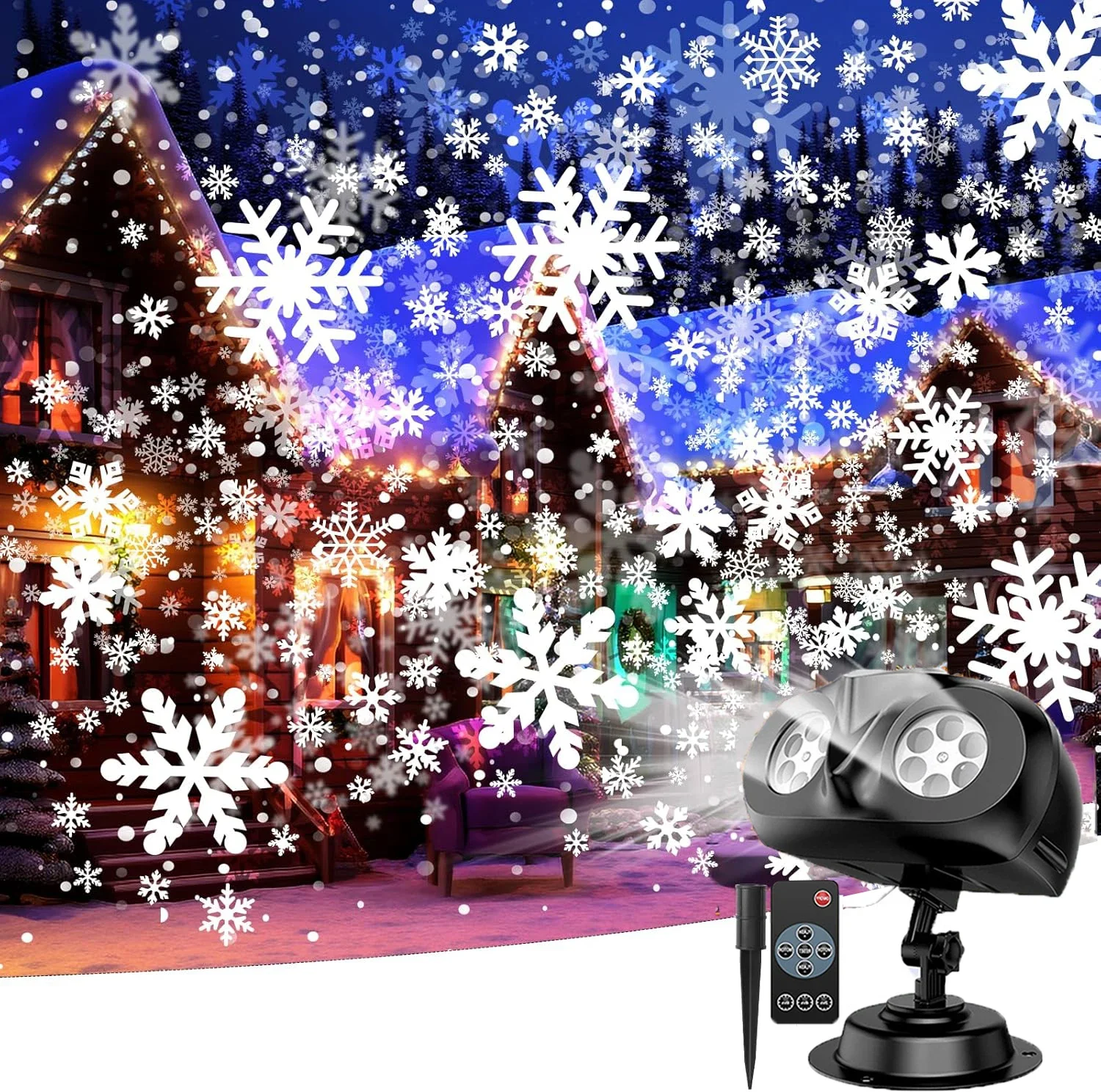 9W Double Head Christmas Snowfall Projector Lights Outdoor Highlight Snowflake Projector Light Waterproof LED Snowfall Spotlight