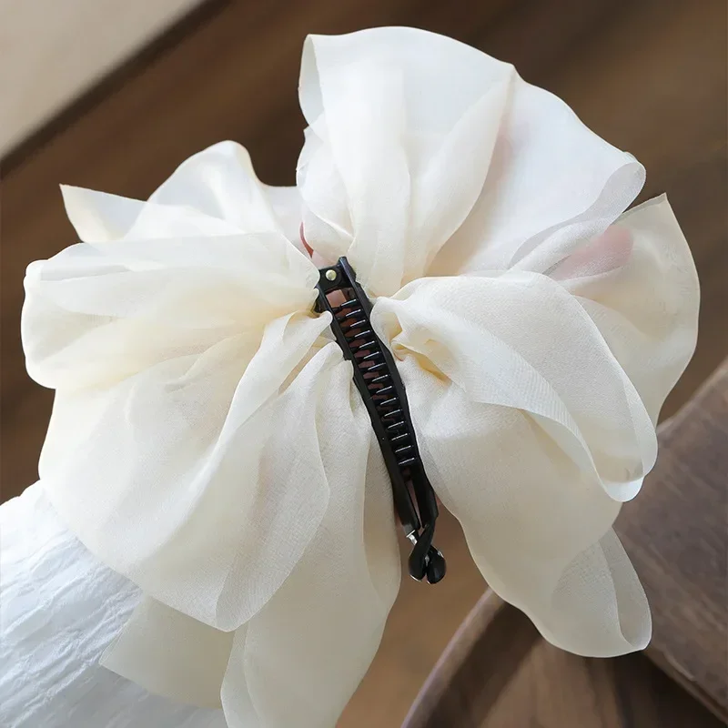 New Chiffon Bow Banana Clip High Ponytail Hair Grip Clip Female Vintage Vertical Clip Claw Top Clip Headdress Female