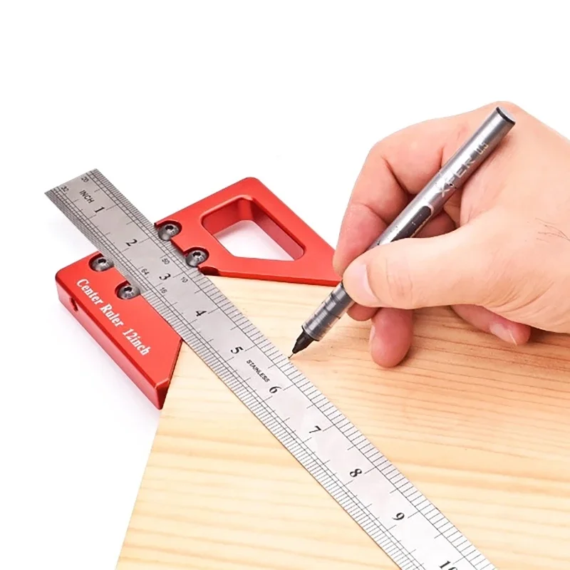 Woodworking Scribe Center Finder Line Drawing Ruler - 45 Degree Angle Scribing Marking Gauge - Carpentry Multifunctional Tool