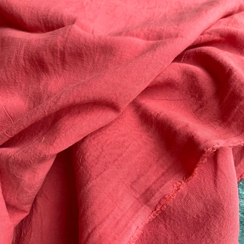 

Washed Distressed Grapefruit Lyocell Linen Fabric Japanese High End Summer Dress Robe Lightweight Textile Fabric