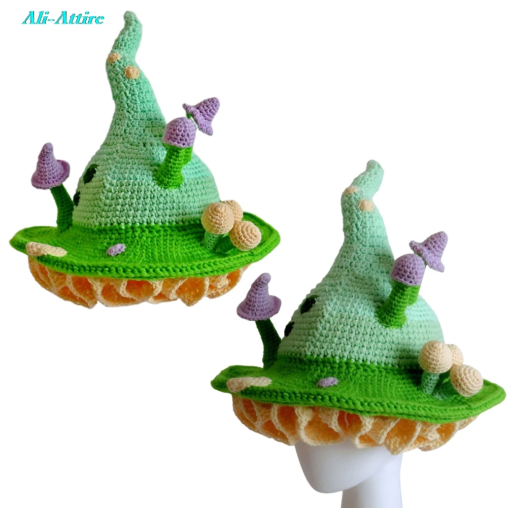

Halloween Cosplay Witch Hat Green Knitted Hat Accessories Party Disguise Unisex Carnival Halloween Roleplay Props Outfits Suits