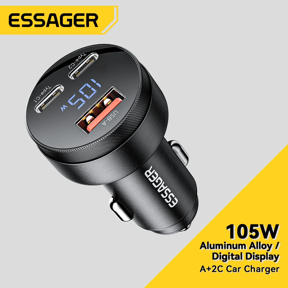 Essager 105W USB Car Charger Quick Charge 4.0 QC4.0 QC3.0 QC SCP PPS PD USB Type C Fast Charging For iPhone 14 15 Xiaomi Phone