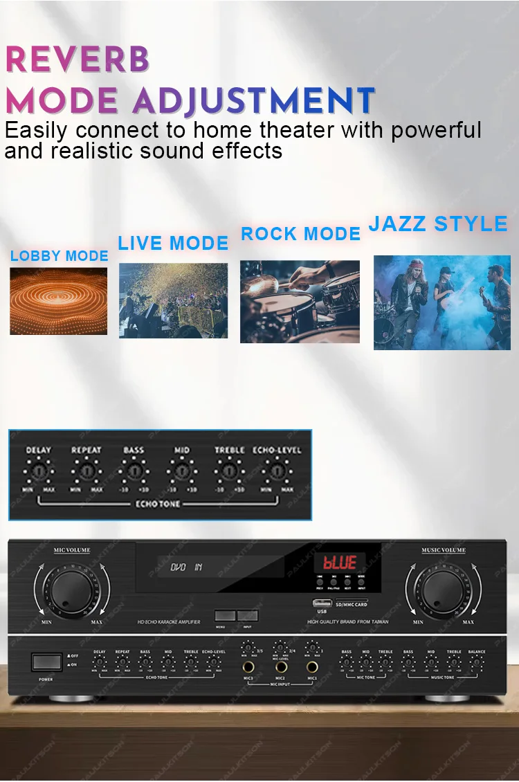 Paulkitson MA5000 Professioneller Leistungsverstärker 450W*2 48-Bit Digitaler Reverb-Chip Bluetooth USB SD-MMC-Karte LCD-Display für die Bühne – Detail 3