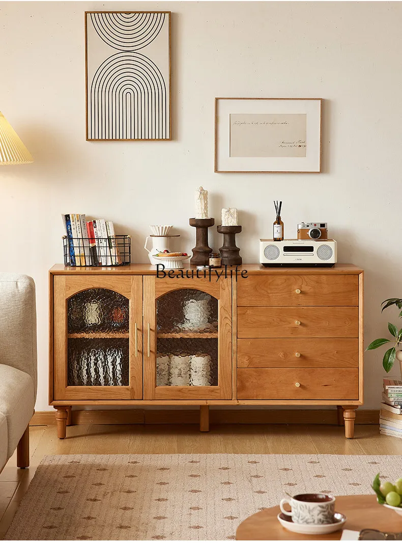 

dining side cabinet Nordic solid wood, antique storage in living room wine cabinet, kitchen storage low cabinet