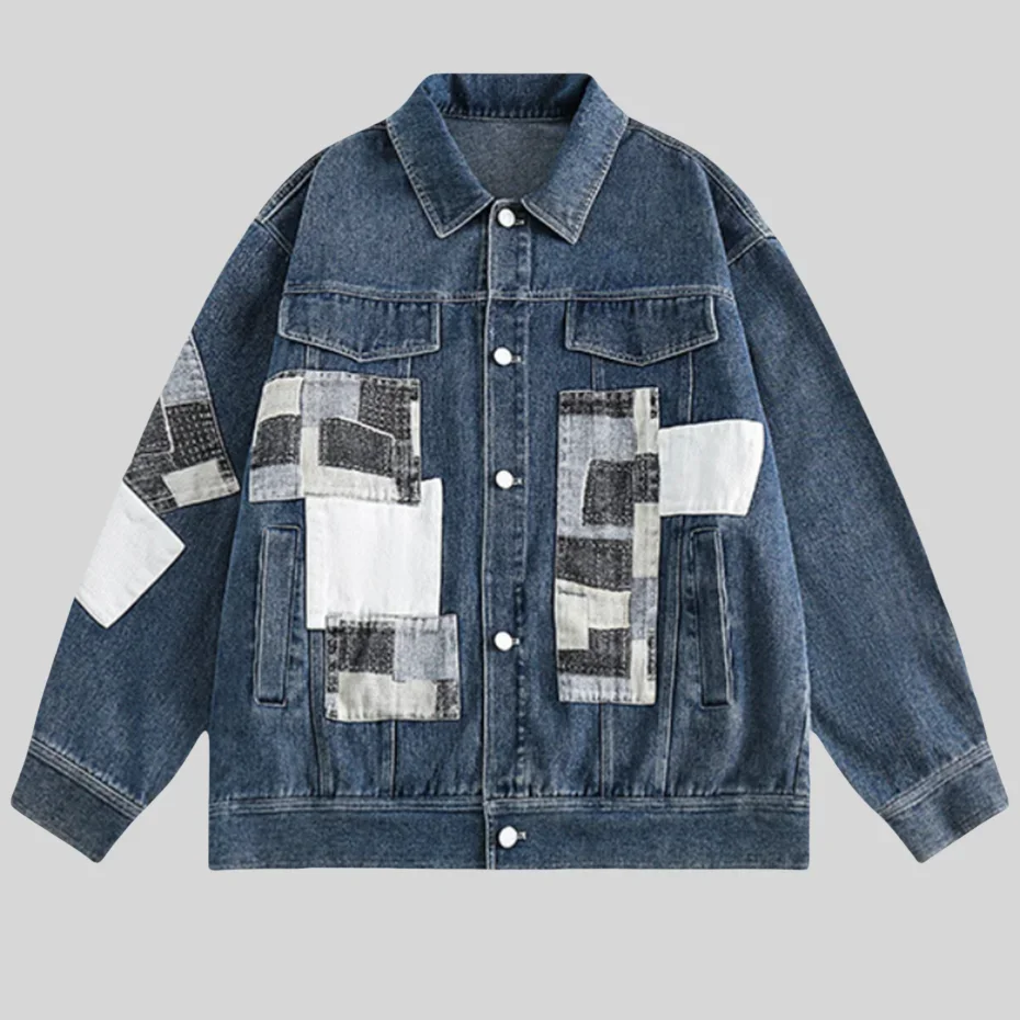 

Denim Jackets Men Patchwork Washed Jacket Japan Style Harajuku Streetwear Casual Coat Fashion Cotton Outerwear Clothing Male