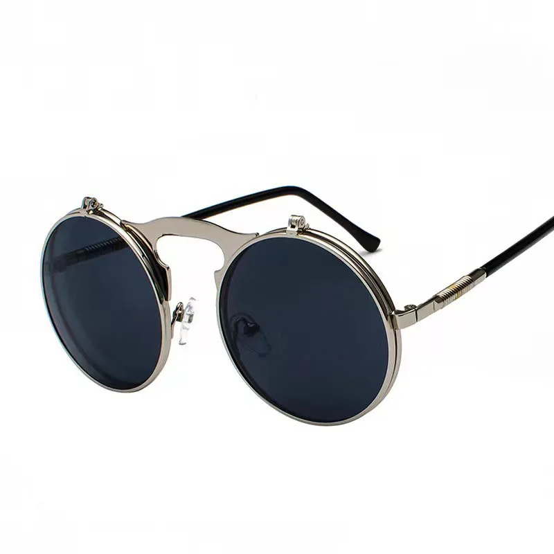 Retro Steampunk Red Round Sunglasses for Men Women Gold Metal Frame Gothic Punk Fashion Glasses for Party Cosplay - view 2