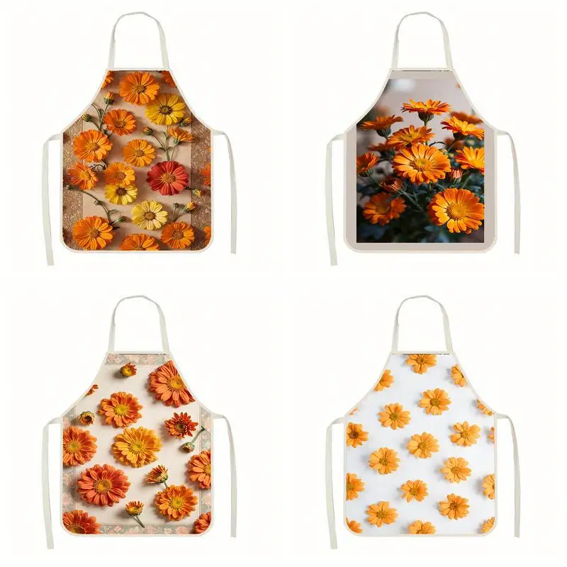 

Floral Pattern Apron Linen Apron, Suitable For Kitchen Cooking, Parent-Child Interaction, Painting And Other Scenarios