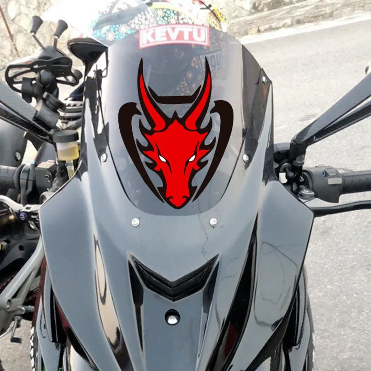 JDM Red Dragon Head Reflective Motorcycle Fuel Tank Windshield  Car Decoration Stickers for Window Door Auto Body helmet Decals view 3