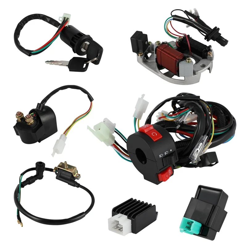 

Full Wiring Harness Coil Regulator CDI Solenoid Relay Spark Plug For 4 Stroke ATV 50Cc 70Cc 90Cc 110Cc 125Cc Dirt Bike-L94A