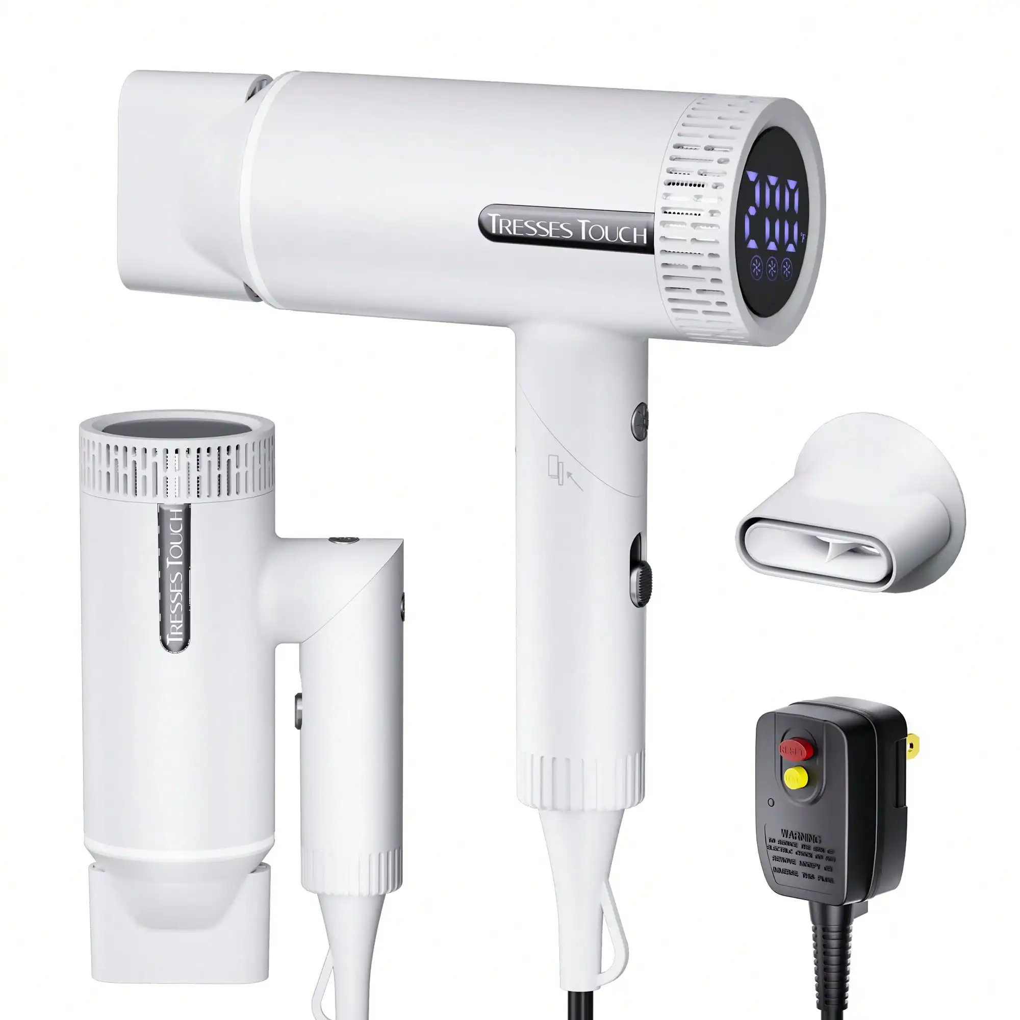 Foldable Hair Dryer With Concentrator, High-Speed Ionic Low Noise Blow Dryer With Brushless Motor For Fast Drying, White，sb25072861610247396