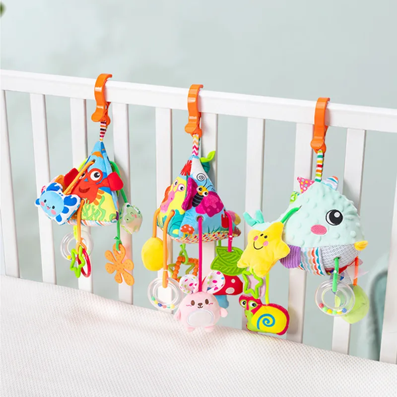 New Stuffed Animal Baby Crib Hanging Mobile Rattle Toys Baby Pull Grip Hand Bells For Stroller Hanging Musical Interactive Toy