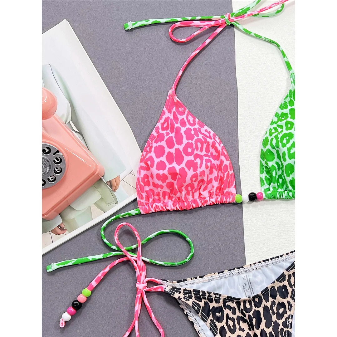 Sexy Bikini mit Leopardenmuster, Halterneck, zweiteilig, Damen-Badeanzug, Badebekleidung, Badeanzug, Schwimmanzug V4517 – Detail 10