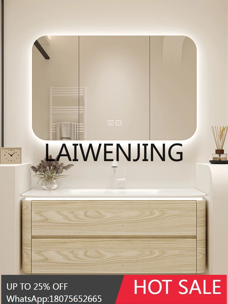 

Ceramic Whole Washbin Bathroom Cabinet Combination Wood Color Modern Simple Skin Sense Wash Wash Basin