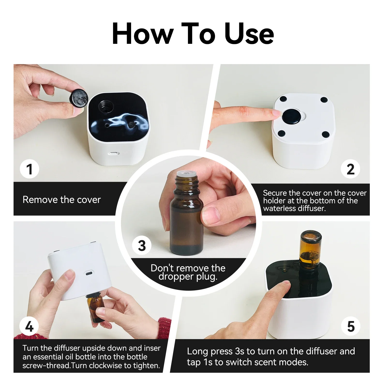 Difusor de aceites esenciales sin agua, nebulizador de aromaterapia, 3 modos de niebla, temporizador de ciclo, máquina aromática portátil para el hogar, oficina y dormitorio