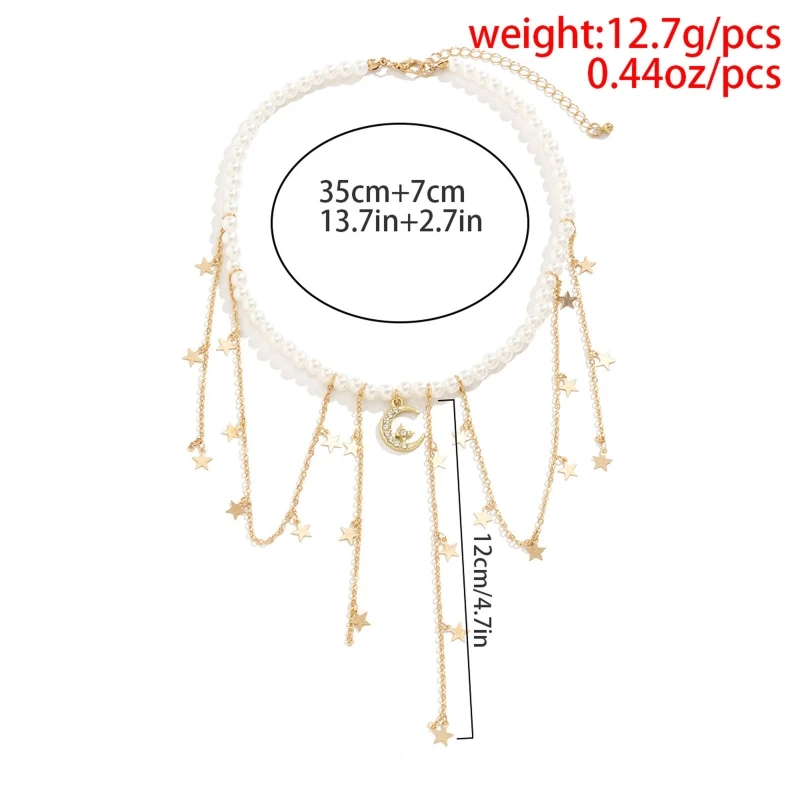 Collar cadena clavícula Collar perlas barrocas Gargantilla Collar borlas estrellas