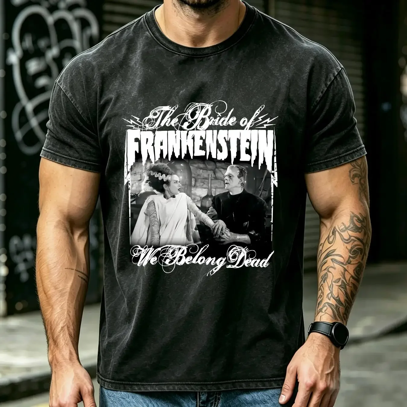washed T Shirt THE BRIDE OF FRANKENSTEIN We Belong Dead Girl Juniors S M L XL NEW long sleeves vintage Washed Casual Slightly
