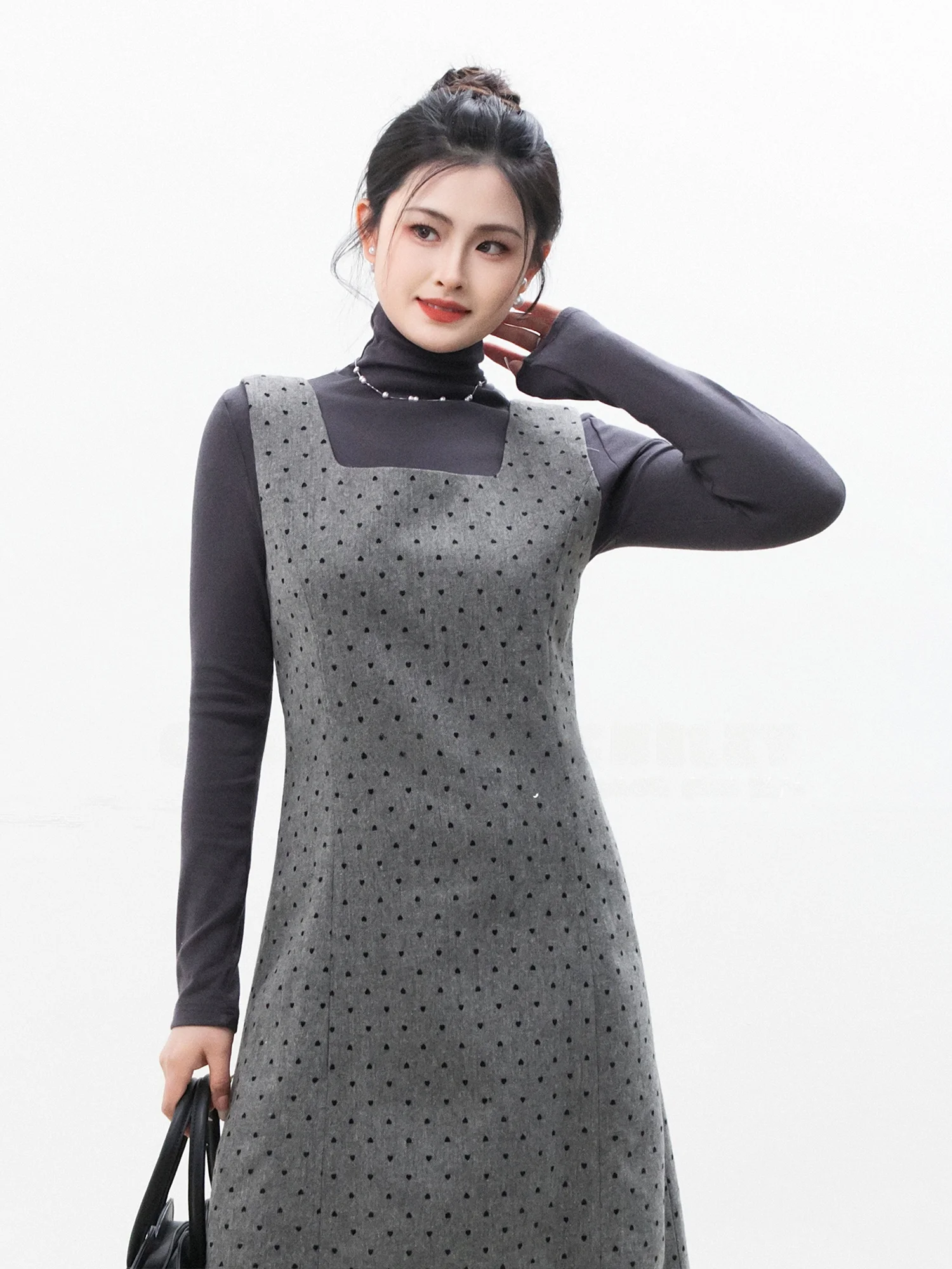 

Chelzy Polka Dot Wool Blend Vest And Skirt Set Women's Spring Autumn High Waist Commute Faionable Two Piece Set