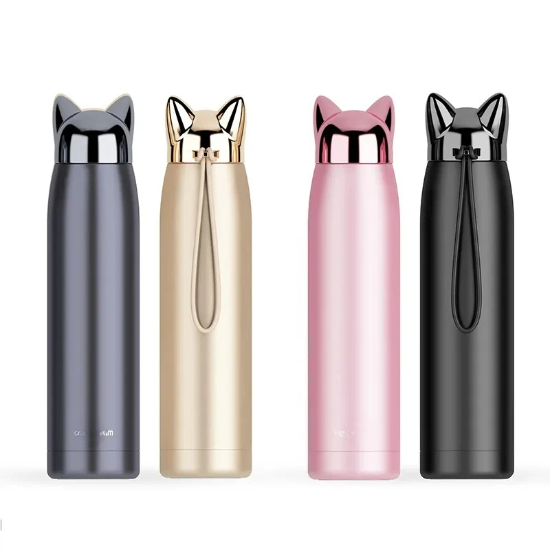 

320ml 11oz Double Wall Hot Water Thermos Bottle Stainless Steel Vacuum Flasks Cute Cat Ear Thermal Coffee Tea Milk Travel Mug